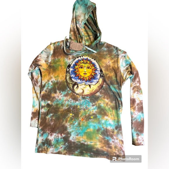 Kathmandu Imports Tie Dye Sun Moon Graphic T Long Sleeve  Hoodie NWT - Picture 1 of 3